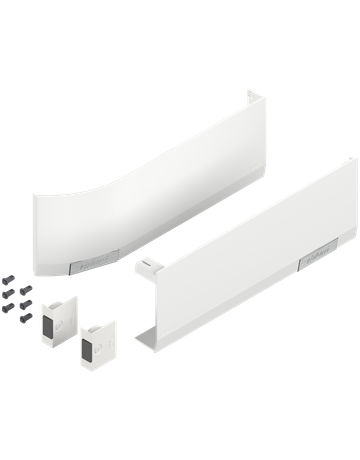 Abdeckkappenset AVENTOS HF/HS/HL (inkl. Auslöseschalter zum Einbohren, beigepackt), glatt, links/rechts, für SERVO-DRIVE, seidenweiss/inox-g. - Blum