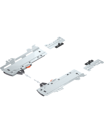 Set (TIP-ON BLUMOTION Einheit + Mitnehmer + Adapter), für MERIVOBOX, Typ L3, NL=350-650 mm, Gesamtgewicht des Auszugs=15-40 kg, links/rechts, R7037 staubgrau