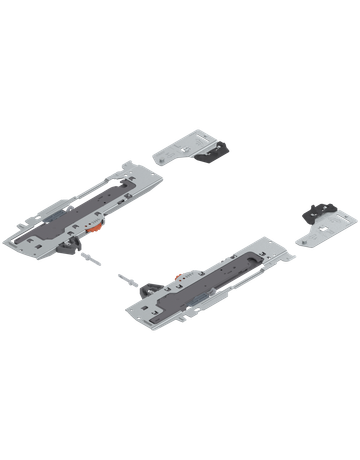 Set (TIP-ON BLUMOTION Einheit + Mitnehmer + Adapter), für TANDEMBOX, Typ L3, NL=350-600 mm, Gesamtgewicht des Auszugs=15-30 kg, links/rechts, R7037 staubgrau