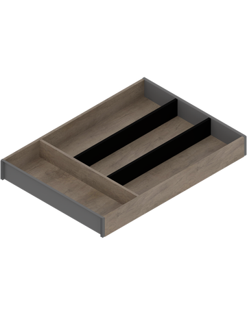 AMBIA-LINE Besteckeinsatz, für LEGRABOX/MERIVOBOX Schubkasten, Holzdesign, 4 Besteckfächer, NL=450 mm, Breite=300 mm, Nebr.Eiche/oriongrau - Blum