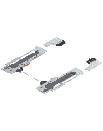 Set (TIP-ON BLUMOTION Einheit + Mitnehmer + Adapter), für TANDEMBOX, Typ L1, NL=350-600 mm, Gesamtgewicht des Auszugs=0-20 kg, links/rechts, R7035 lichtgrau