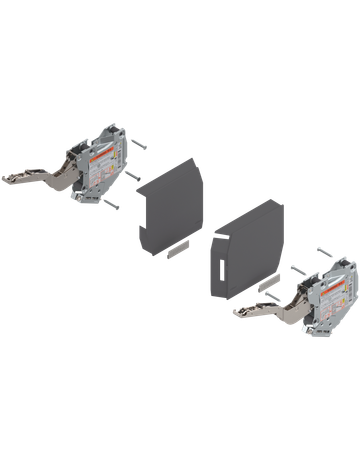 AVENTOS HK-S Hochklappe, Kraftspeicher (Set), LF=960-2215 (bei 2 Stück), zum Schrauben, für TIP-ON, tiefgrau/inox-g. - Blum