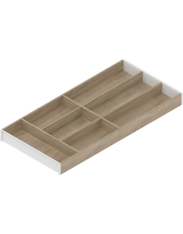 AMBIA-LINE Besteckeinsatz, für LEGRABOX/MERIVOBOX Schubkasten, Holzdesign, 7 Besteckfächer, NL=650 mm, Breite=300 mm, Bard.Eiche/seidenwei - Blum