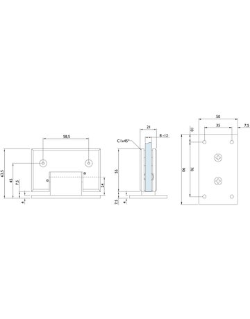 Bild Glas-Pendeltürband edelstahlfarben 90° Feststellung 6852 GW - Hermat-1