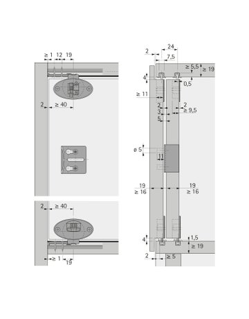 Bild Dämpfungssystem Silent System zum Anschrauben für vorliegende (gefälzte) Türen, SlideLine 55 Plus, links - Hettich-2