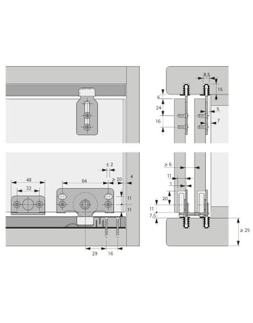 Bild MB-Schiebetürbeschläge-Set, 2-T. 45234, für einliegende Türen, 40kg - Hettich-2