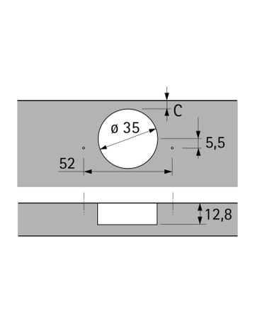 Bild Intermat Winkelscharnier W-30 (Intermat 9944 W-30), vorliegend, Öffnungswinkel 125°, Bohrbild TH 52 x 5,5 mm, zum Anschrauben (-)-1