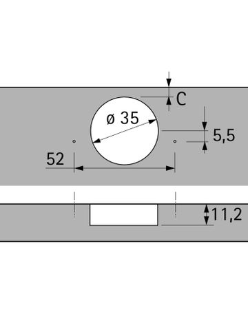 Bild Intermat Winkelscharnier W30 (Intermat 9936 W30), vorliegend, Öffnungswinkel 95°, Bohrbild TH 52 x 5,5 mm, zum Anschrauben (-) - Hettich-1