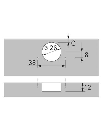 Bild Intermat Holzrahmentürscharnier (Intermat 9924), vorliegend, Öffnungswinkel 95°, Bohrbild TH 38 x 8 mm, zum Anschrauben (-)-1