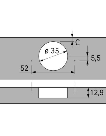 Bild Sensys 110°-Scharnier mit integrierter Dämpfung (Sensys 8645i), vernickelt, halb vorliegend, Öffnungswinkel 110°, Bohrbild TH 52 x 5,5 mm, zum Anschrauben (-)-1