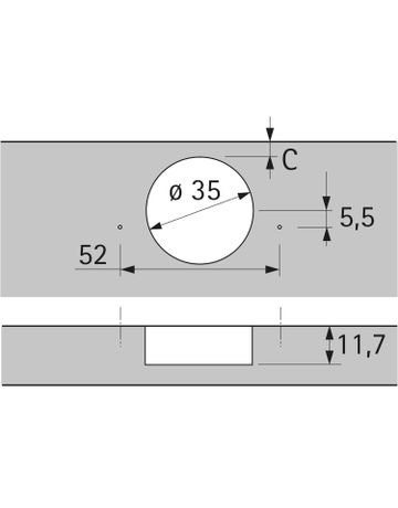 Bild Sensys Weitwinkelscharnier, mit Null-Einsprung, mit integrierter Dämpfung (Sensys 8657i), vernickelt, vorliegend, Öffnungswinkel 165°, Bohrbild TH 52 x 5,5 mm, zum Anschrauben (-) - Hettich-1