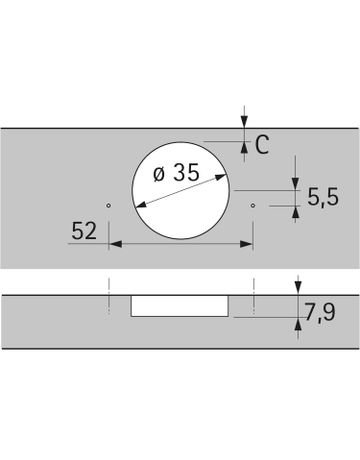 Bild Sensys Dünntürscharnier, Türdicke ab 10 mm, mit integrierter Dämpfung (Sensys 8646i), vernickelt, halb vorliegend, Öffnungswinkel 110°, Bohrbild TH 52 x 5,5 mm, zum Anschrauben (-) - Hettich-1