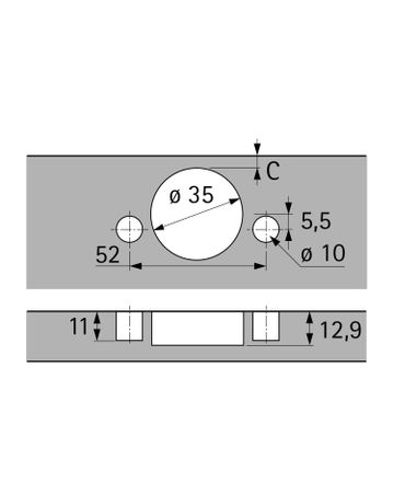 Bild Sensys Winkelscharnier W30 mit integrierter Dämpfung (Sensys 8639i W30), in obsidianschwarz, vorliegend, Öffnungswinkel 95°, Bohrbild TH 52 x 5,5 mm, mit Spreizmuffen (ø 10 x 11) - Hettich-1