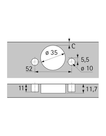 Bild Sensys Weitwinkelscharnier, mit Null-Einsprung, mit integrierter Dämpfung (Sensys 8657i), in obsidianschwarz, vorliegend, Öffnungswinkel 165°, Bohrbild TH 52 x 5,5 mm, mit Spreizmuffen (ø 10 x 11) - Hettich-1