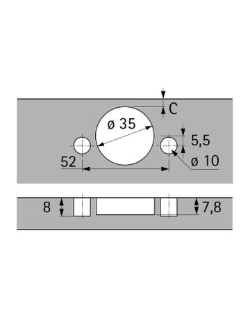 Bild Sensys Dünntürscharnier, Türdicke ab 10 mm, mit integrierter Dämpfung (Sensys 8646i), vernickelt, einliegend, Öffnungswinkel 110°, Bohrbild TH 52 x 5,5 mm, mit Spreizmuffen (ø 10 x 8) - Hettich-1