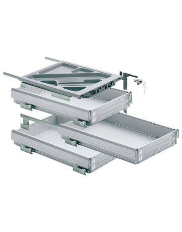 Container-Set mit Teilauszügen, 392, Aluminium Optik - Hettich