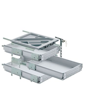 Container-Set mit Vollauszügen, 392, Aluminium Optik - Hettich