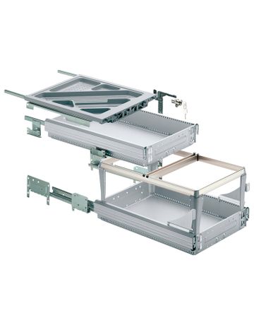 Container-Set mit Teil- und Überauszügen, 392, Aluminium Optik - Hettich