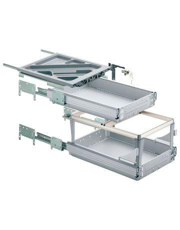 Container-Set mit Voll- und Überauszügen, 392, Aluminium Optik - Hettich