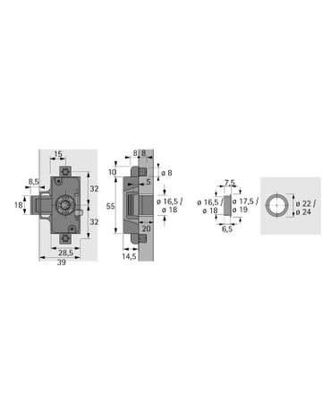 Bild Zylinderdrehstangenschloss Prestige 2000 Z23, ø18mm, Zum Einpressen, 25 mm, 20 mm-1