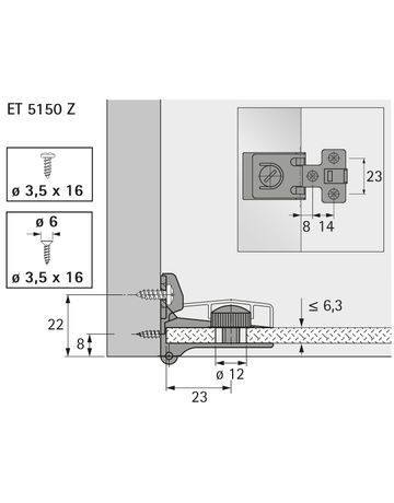 Bild Glastürscharnier ET 5150 Z (zusätzlich erforderlich für Türhöhe > 1000 mm) - Hettich-3