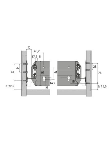 Bild Auszugsführung Quadro Duplex 60 (Garnitur), 400 mm / Maß X = 13 mm, links und rechts - Hettich-1
