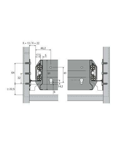 Bild Auszugsführung Quadro Duplex 60 (Garnitur), 400 mm / Maß X = 13 mm, links und rechts-1