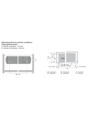 Bild Stufenlos breitenverstellbarer Hängeregistraturrahmen Systema Top 2000, 368 - 540, Aluminium Optik - Hettich-2