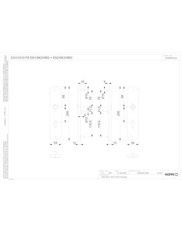 Bild HOPPE Schutz-Langschild 3331/3310 oval, ES 1, ohne Zylinderabdeckung, Profilzylinder gelocht, Entfernung 92mm, Vierkant 10/8mm, Türstärke 67-77mm, naturfarben eloxiert-1