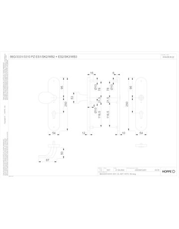 Bild HOPPE Sicherheits-Wechselgarnitur 86G/3331/3310, Langschild oval, 12mm, ES 1, ohne Zylinderabdeckung, Profilzylinder gelocht, Entfernung 92mm, Vierkant 10/8mm, Türstärke 67-77mm, naturfarben eloxiert-1