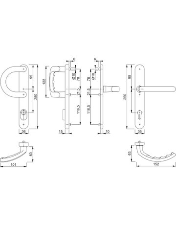 Bild HOPPE Sicherheits-Wechselgarnitur Luxembourg 513G/3359ZA/3357N/1500, Langschild oval, 15mm, ES 1, mit Zylinderabdeckung, Profilzylinder gelocht, Entfernung 92mm, Vierkant 8mm, Türstärke 67-72mm, verkehrsweiß beschichtet-2