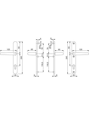 Bild HOPPE Drückergarnitur Denver E1310Z/3346, Langschild, oval, Profilzylinder gelocht, Entfernung 92mm, Vierkant 8mm, Türstärke 67 - 72mm, Befestigungstechnik mit Stütznocken, grau, edelstahl matt-2