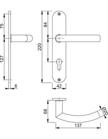 Bild HOPPE Drückergarnitur Trondheim E1430Z/302, Langschild, oval, Profilzylinder gelocht, Entfernung 72mm, Vierkant 8mm, Türstärke 35 - 45mm, Befestigungstechnik ohne Stütznocken, grau, edelstahl matt-2