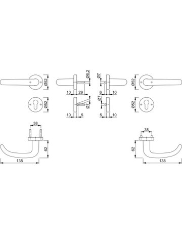 Bild HOPPE Drückergarnitur San Francisco FS-1301/42H/42HS, Rosette, Profilzylinder gelocht, Vierkant 9mm, DIN Links-Rechts, TS 40 - 65mm, Befestigungstechnik mit Stütznocken, silber, naturfarben, eloxiert-1