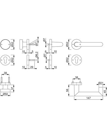 Bild HOPPE Wechselgarnitur Rotterdam FS-58/42H/42HS/1401, Rosette, Profilzylinder gelocht, Vierkant 9mm, DIN Links-Rechts, TS 45 - 65mm, Befestigungstechnik mit Stütznocken, silber, naturfarben, eloxiert-1