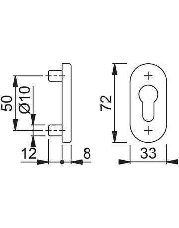 Bild HOPPE Schlüsselrosette FS-E55S, außen/innen, oval, mit Stütznocken, Profilzylinder gelocht, 8mm, edelstahl matt-SecuSan-1