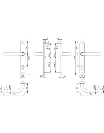 Bild HOPPE Drückergarnitur Paris RD-138GF/3357N, Langschild, oval, Profilzylinder gelocht, Entfernung 92mm, Vierkant 9mm, Türstärke 67 - 72mm, Befestigungstechnik mit Stütznocken, silber, naturfarben, eloxiert-1