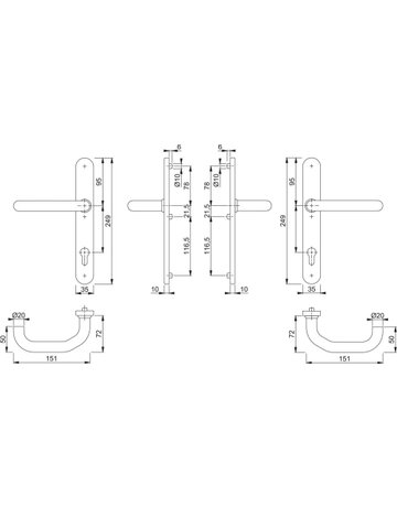 Bild HOPPE Drückergarnitur Paris RD-E138GF/3357N, Langschild, oval, Profilzylinder gelocht, Entfernung 92mm, Vierkant 9mm, Türstärke 67 - 72mm, Befestigungstechnik mit Stütznocken, grau, edelstahl matt-2