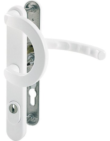 Bild HOPPE Sicherheits-Wechselgarnitur Luxembourg 513G/3359ZA/3357N/1500, Langschild oval, 15mm, ES 1, mit Zylinderabdeckung, Profilzylinder gelocht, Entfernung 92mm, Vierkant 8mm, Türstärke 67-72mm, verkehrsweiß beschichtet-0