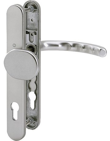 Bild HOPPE Wechselgarnitur Luxembourg 86G/3357N/1500, Langschild, oval, Profilzylinder gelocht, Entfernung 92mm, Vierkant 8mm, Türstärke 67 - 72mm, Befestigungstechnik mit Stütznocken, grau, stahlfarbig, eloxiert-0