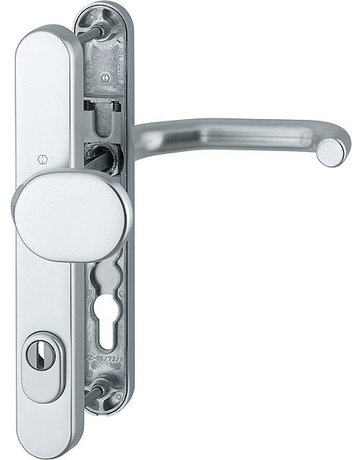 Bild HOPPE Sicherheits-Wechselgarnitur Paris RD-86G/3359ZA/3357N/138GF, Langschild oval, 15mm, ES 1, mit Zylinderabdeckung, Profilzylinder gelocht, Entfernung 92mm, Vierkant 9mm, Türstärke 67-72mm, naturfarben eloxiert-0
