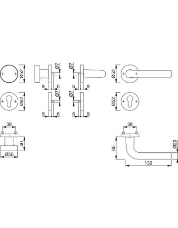 Bild HOPPE Wechselgarnitur Bonn 58/42KV/42KVS/150, Rosette, Profilzylinder gelocht, Vierkant 8mm, DIN Links-Rechts, TS 37 - 42mm, Befestigungstechnik mit Stütznocken, silber, naturfarben, eloxiert-1