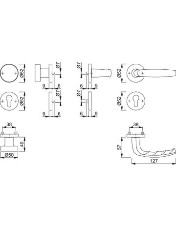 Bild HOPPE Wechselgarnitur Atlanta 58/42KV/42KVS/1530, Rosette, Profilzylinder gelocht, Vierkant 8mm, DIN Links-Rechts, TS 37 - 42mm, Befestigungstechnik mit Stütznocken, silber, naturfarben, eloxiert-1