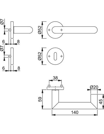 Bild HOPPE Drückergarnitur Rotterdam E1401Z/42KV/42KVS, Rosette, Buntbart gelocht, Vierkant 8mm, DIN Links-Rechts, TS 37 - 42mm, Befestigungstechnik mit Stütznocken, grau, edelstahl matt-1