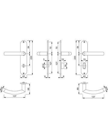 Bild HOPPE Drückergarnitur Trondheim E1430Z/302, Langschild, oval, WC Schlitzkopf, Entfernung 78mm, Vierkant 8mm, Riegel-Vierkant 8mm, Türstärke 37 - 42mm, Befestigungstechnik ohne Stütznocken, grau, edelstahl matt-1