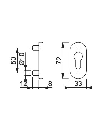 Bild HOPPE Schlüsselrosette FS-E55S, außen/innen, oval, mit Stütznocken, Profilzylinder gelocht, 8mm, edelstahl matt-SecuSan-1