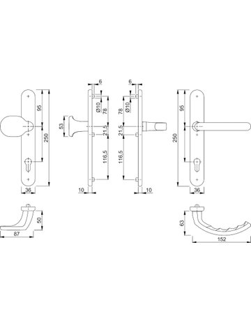 Bild HOPPE Wechselgarnitur Luxembourg 86G/3357N/1500, Langschild, oval, Profilzylinder gelocht, Entfernung 92mm, Vierkant 8mm, Türstärke 67 - 72mm, Befestigungstechnik mit Stütznocken, grau, stahlfarbig, eloxiert-1