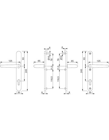 Bild HOPPE Drückergarnitur Denver E1310Z/3346, Langschild, oval, Profilzylinder gelocht, Entfernung 92mm, Vierkant 8mm, Türstärke 67 - 72mm, Befestigungstechnik mit Stütznocken, grau, edelstahl matt-1
