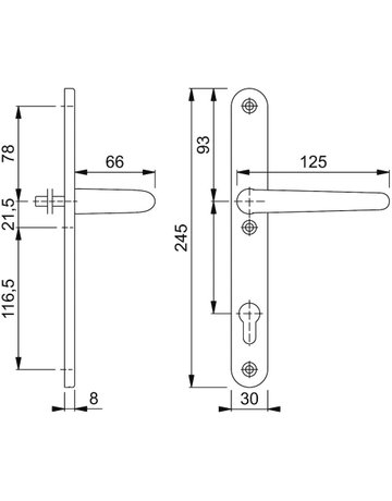 Bild HOPPE Halbgarnitur Denver E1310Z/3346SN, Langschild, oval, Profilzylinder gelocht, Entfernung 92mm, Vierkant 8mm, Befestigungstechnik ohne Stütznocken, grau, edelstahl matt-1