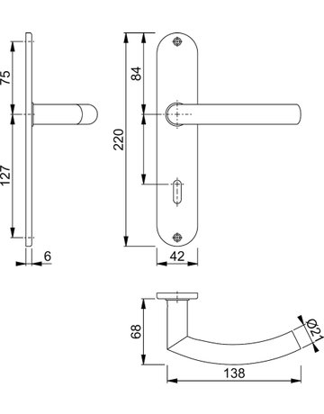 Bild HOPPE Drückergarnitur Trondheim E1430Z/302, Langschild, oval, Buntbart gelocht, Entfernung 72mm, Vierkant 8mm, Türstärke 35 - 45mm, Befestigungstechnik ohne Stütznocken, grau, edelstahl matt-1